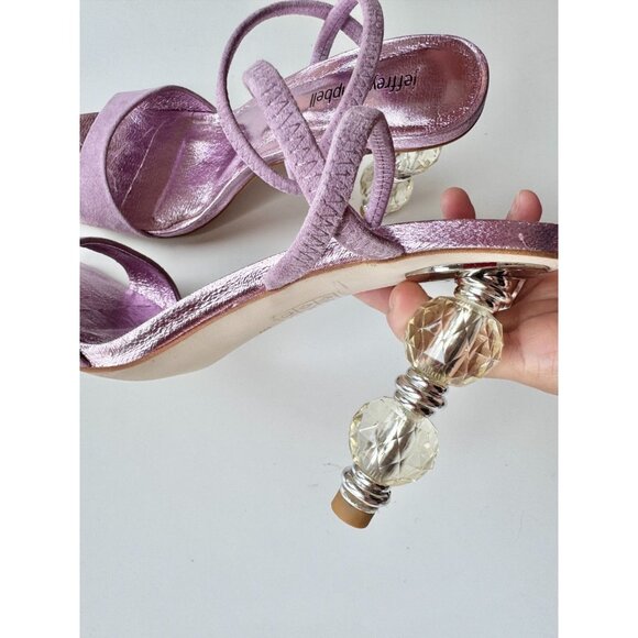 JEFFREY CAMPBELL Gema Lilac Metallic Suede Clear Beaded Heel Sandals, Size 8 - Picture 6 of 12